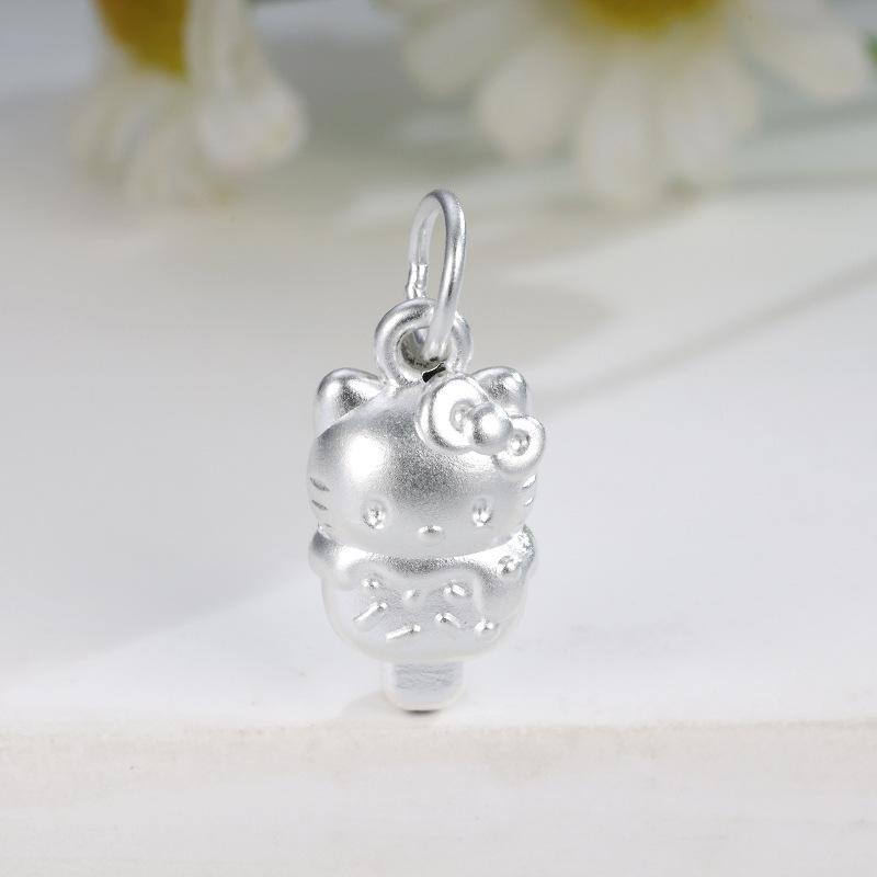 Sterling Silver 999 Hello Kitty Ice Cream Charm with Hand-Knitted Cord