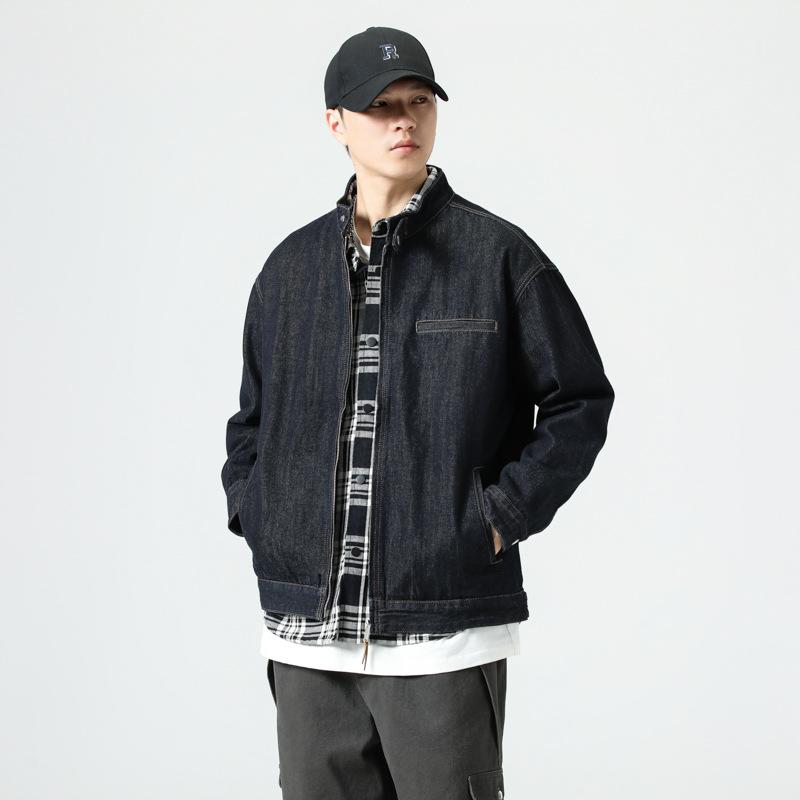 High-End Red-Eared Denim Harrington Denim Jacket Men'S American Washed Cattle Hunting Suit Stand-Up Jacket Men