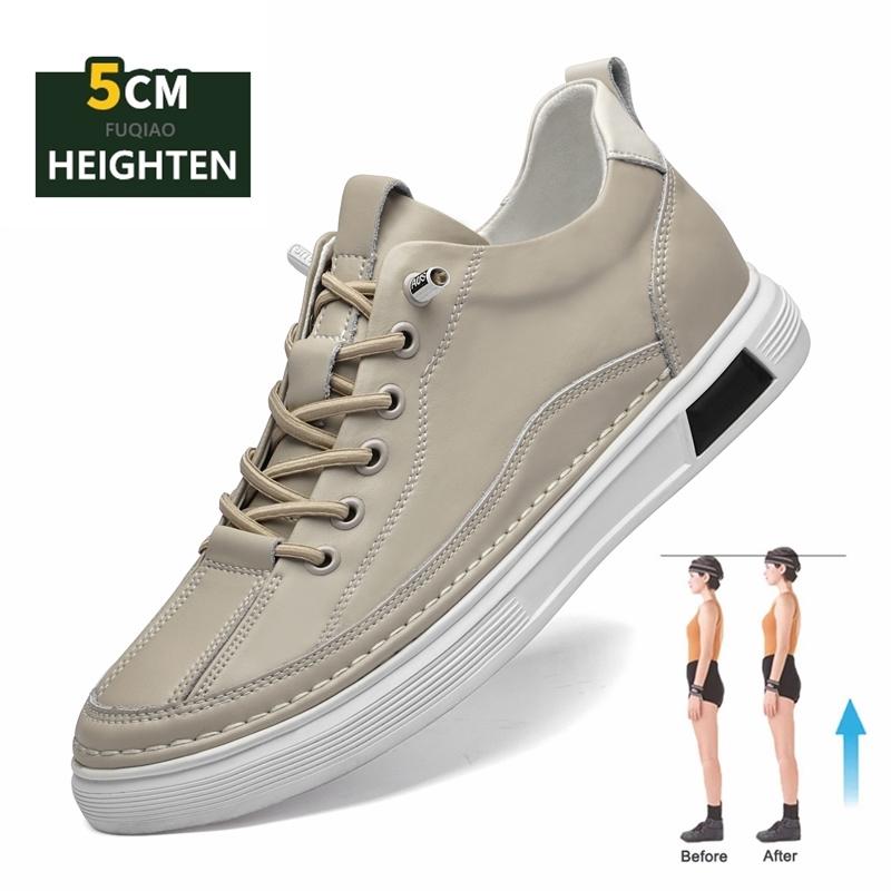 Fashion Genuine Leather Men's 5CM Lift Casual Sneakers Fashion Comfortable Breathable Slip-on Elevator Loafers Height Increasing Sports