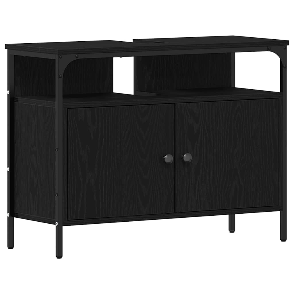 Bathroom Furniture Set 4 pcs Black Oak Effect Wood Based Material