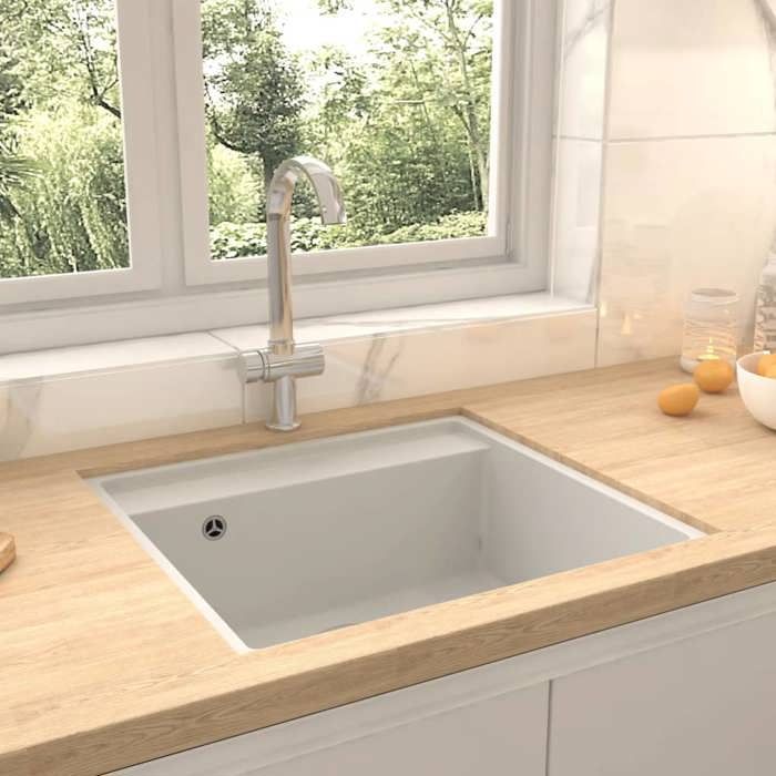VidaXL Évier de cuisine avec trou de trop-plein Blanc Granit