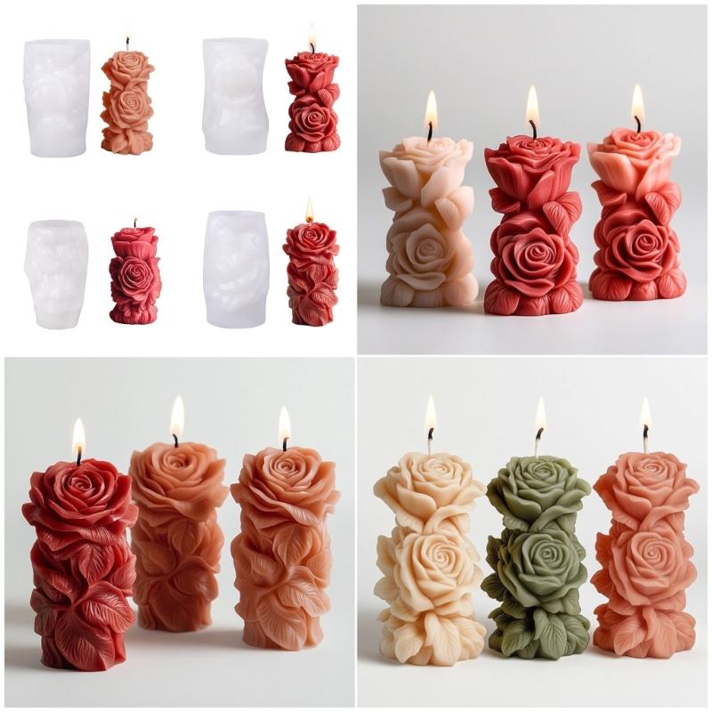 Cylinder Silicone Candle Molds for Candle Soap Gypsum Decoration Embossed Rose Silicone Candle Molds for Epoxy Resin