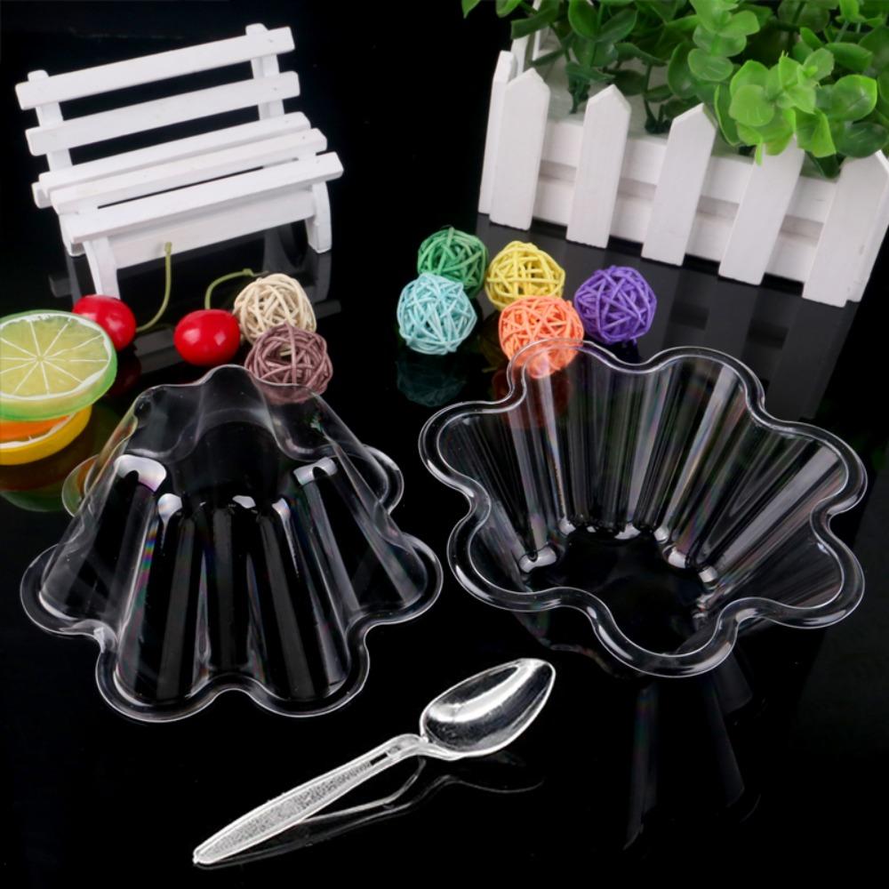 50 Pcs Disposable Ice Cream Bowls Transparent Dessert Serving Cups Flower-Shaped Sundae Cup  Bakery