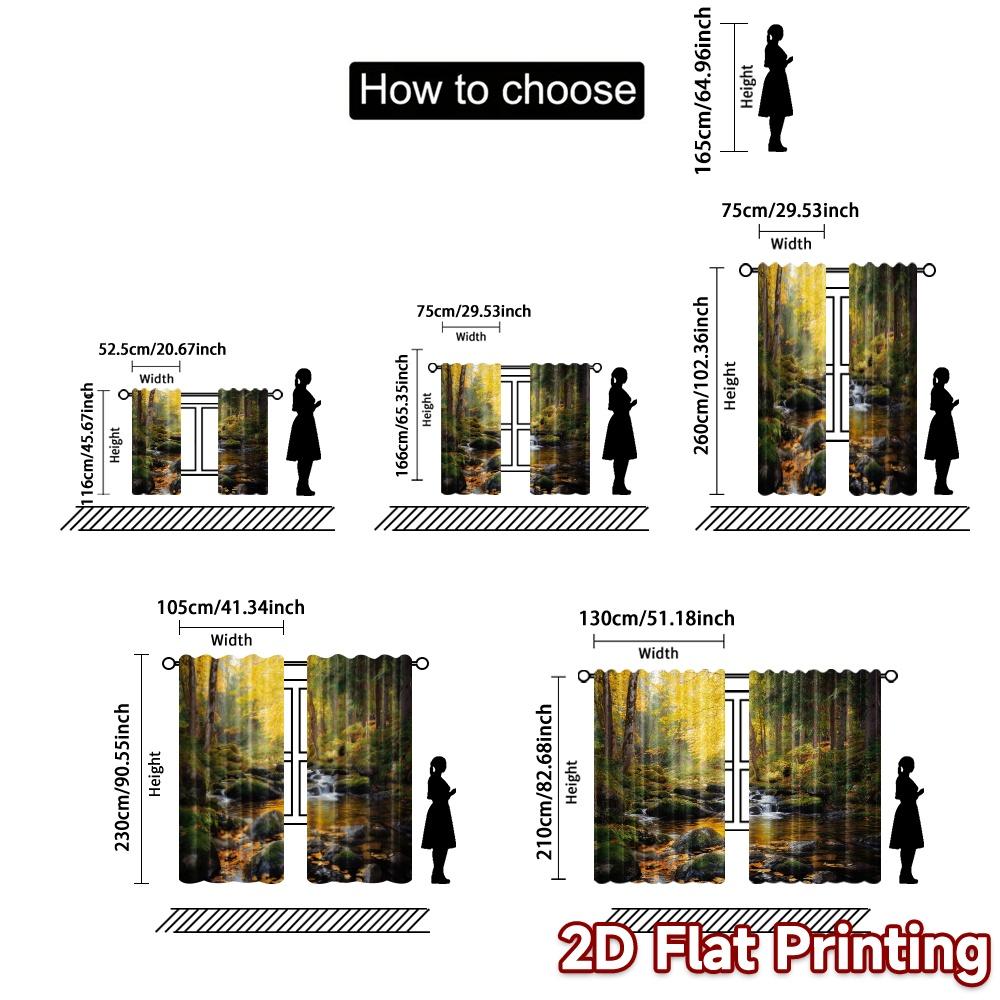 2pcs, 2D FLAT PRINTING Curtains (Without Rod) Golden Stream Fashionable Popular Curtains Semi-Sheer Curtains Home Decor Suitable