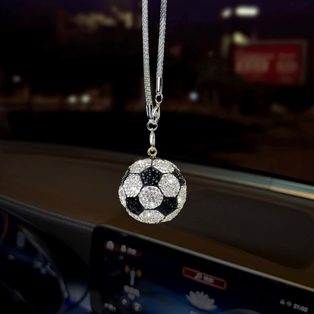 1x Bling Rhinestone Football Car Pendant, Crystal Soccer Rearview Mirror Hanging Ornament,6 Colors