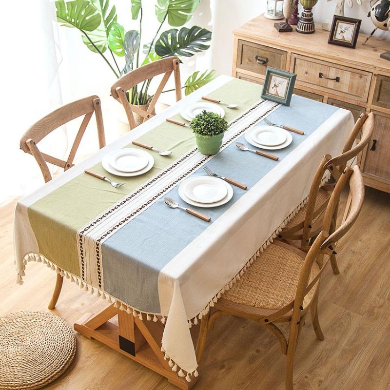 Nordic Style Jacquard Imitation Cotton Linen Tablecloth Embroidered Fringe Edge Dining Table Cloths Universal for All Seasons Taplak Meja Rectangular