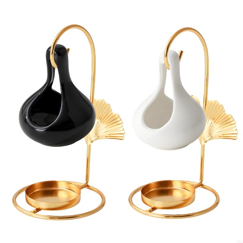 Decorative Essential Oil Burners, Ceramic Hanging Waxes Melt Stove with Metal Tealight Stand, Accent Tabletop Decors Y5GB