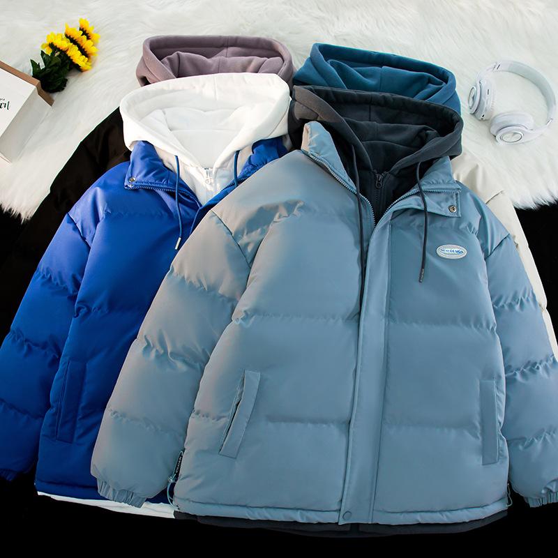 Gefälschte zweiteilige Baumwoll-Steppkleidung für Herren Winter Neu Verdickt Warm Mit Kapuze Paare Baumwollkleidung für Herren Locker Große Größe