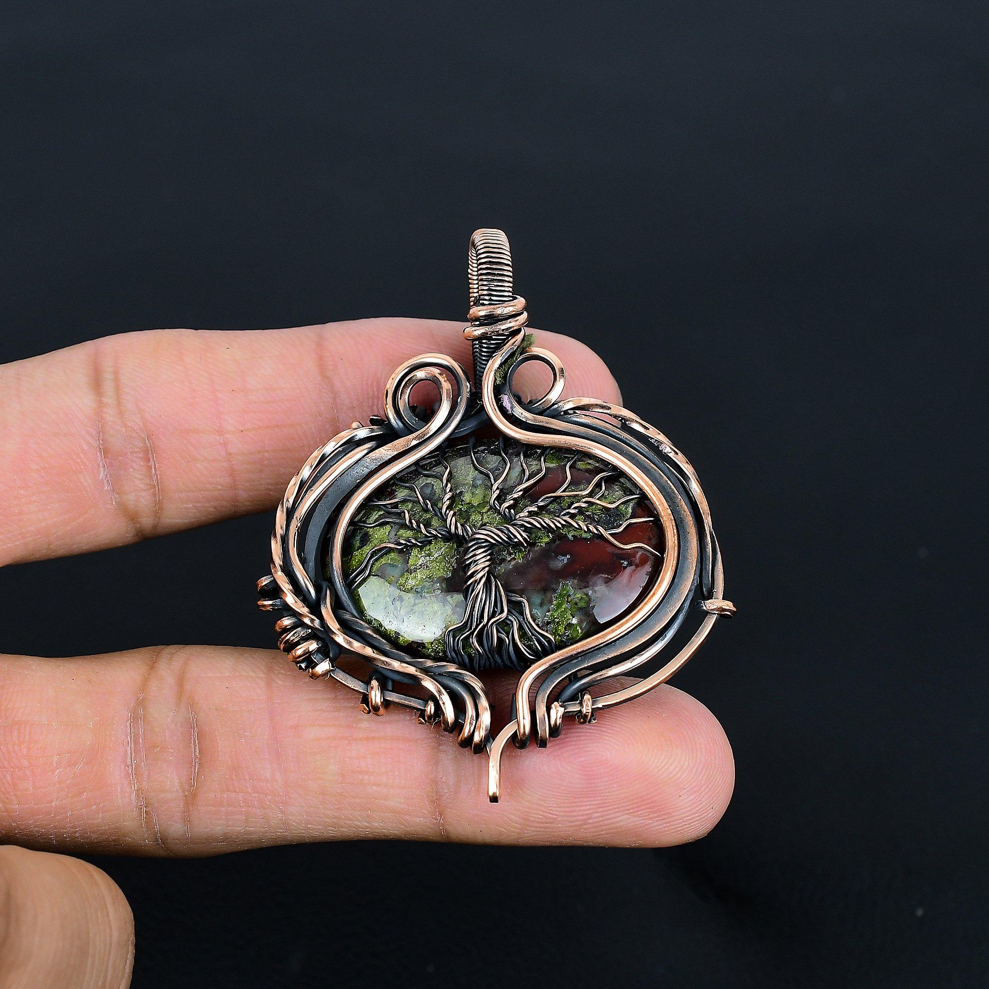 

Украшения из Драконьей Яшмы, Подвеска из Натурального Камня Ручной Работы, Подвеска, Оплетенная Медной Проволокой 999 пробы, Антикварные Украшения, Для Подарка на Помолвку 2.36 Inches