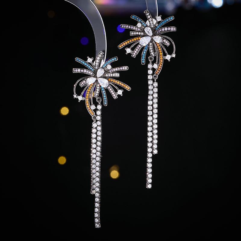

Women s Light Luxury Design Elegant Fireworks Long Pendant Earrings Fashionable And Versatile Niche Design Earrings