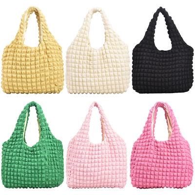 Bolsa acolchoada acolchoada para mulheres, bolsa de ombro com bolhas plissadas, bolsa grande de designer, bolsa de mão franzida para o dia a dia
