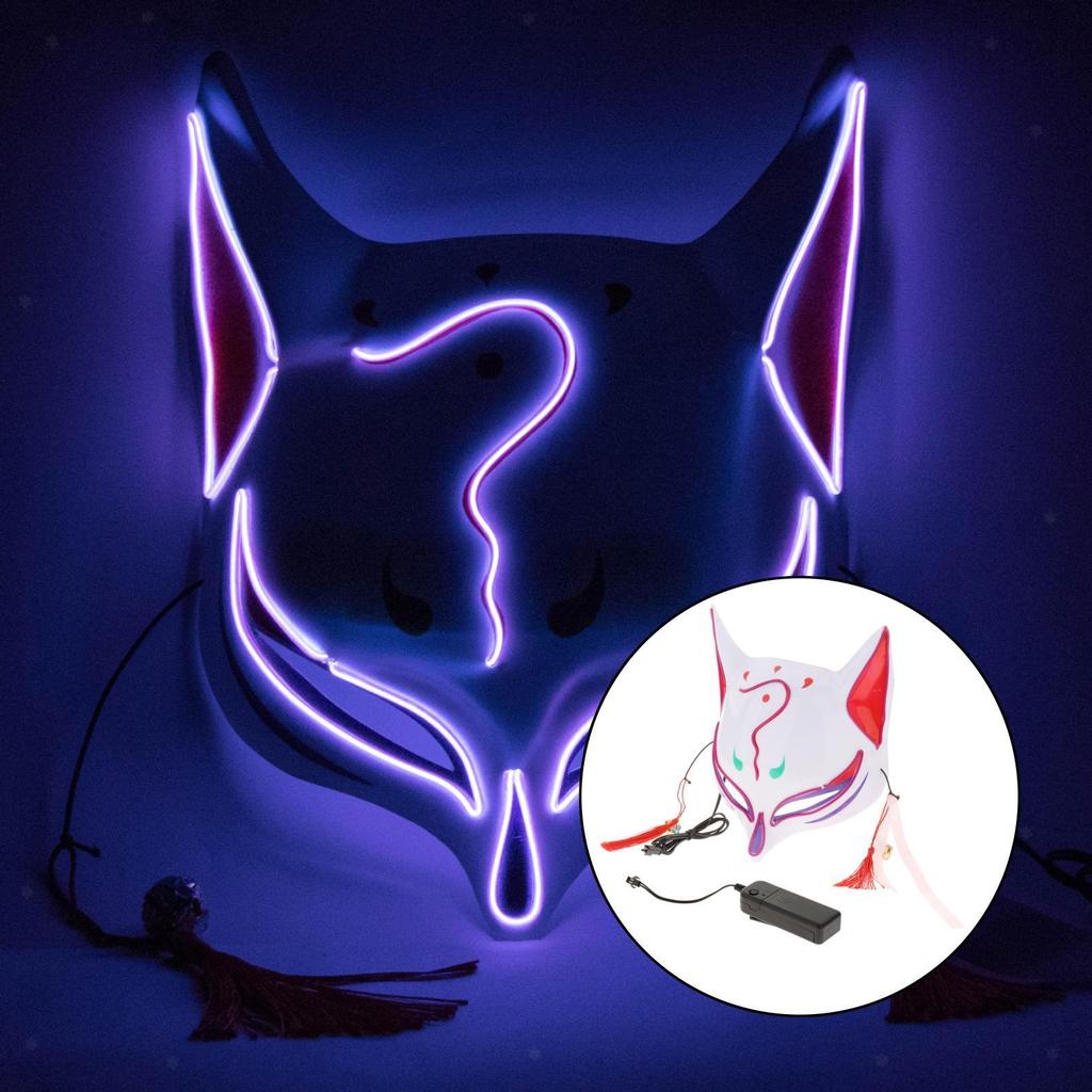 Festivalová maska LED Svítící Kitsune Liščí Maska Cosplay Halloween Maškarní Maska Zvíře DJ Tanec Světelná Párty Rekvizity KTY