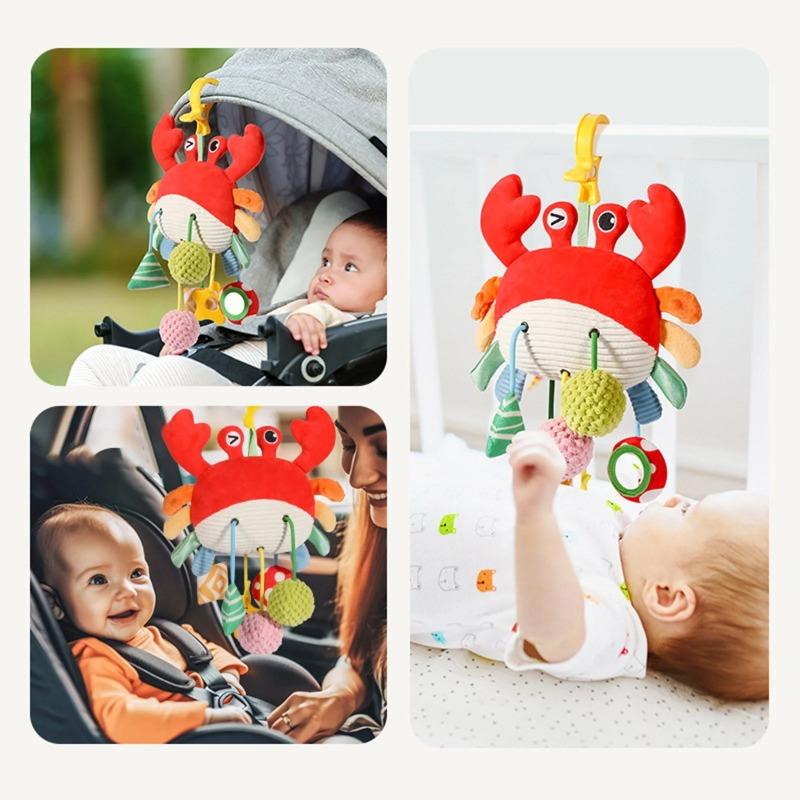 Baby Car Seat Stroller Plush Hanging Rattle Toys Newborn Crib Bed Around Toy Crab Animal with Teether Rattle Sound Mirror Clip