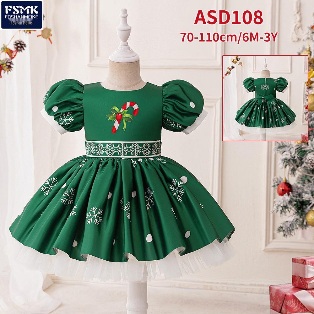 Vestido de Fiesta de Princesa con Manga Abullonada de Árbol de Navidad para Niñas