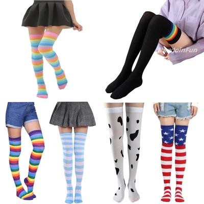 Bunte Regenbogen Schwarz Weiß Gestreifte Socken Oberschenkel Über Knie Hoch Lang Gothic Strümpfe Beinstulpen Lolita Mädchen Strumpf Für Frauen