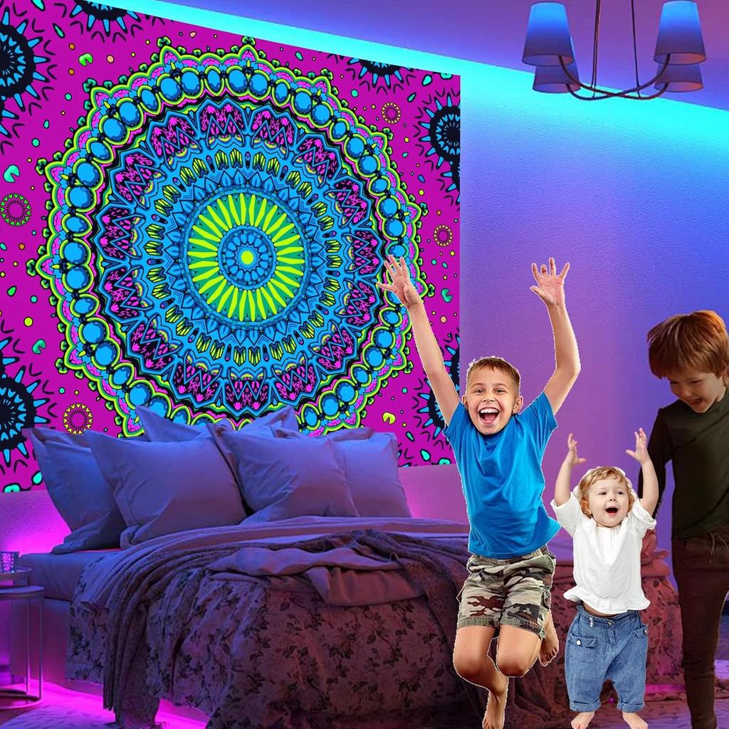 Vibrant Mandala Boho Tapestry Wall Hanging Decoration Psychedelic Ethnic Bohemian Print For Living Room Bedroom Festival Decor