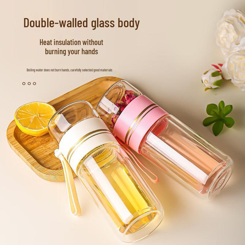 OLOEY Double-Layer Insulated Tea Infuser Glass Bottle
