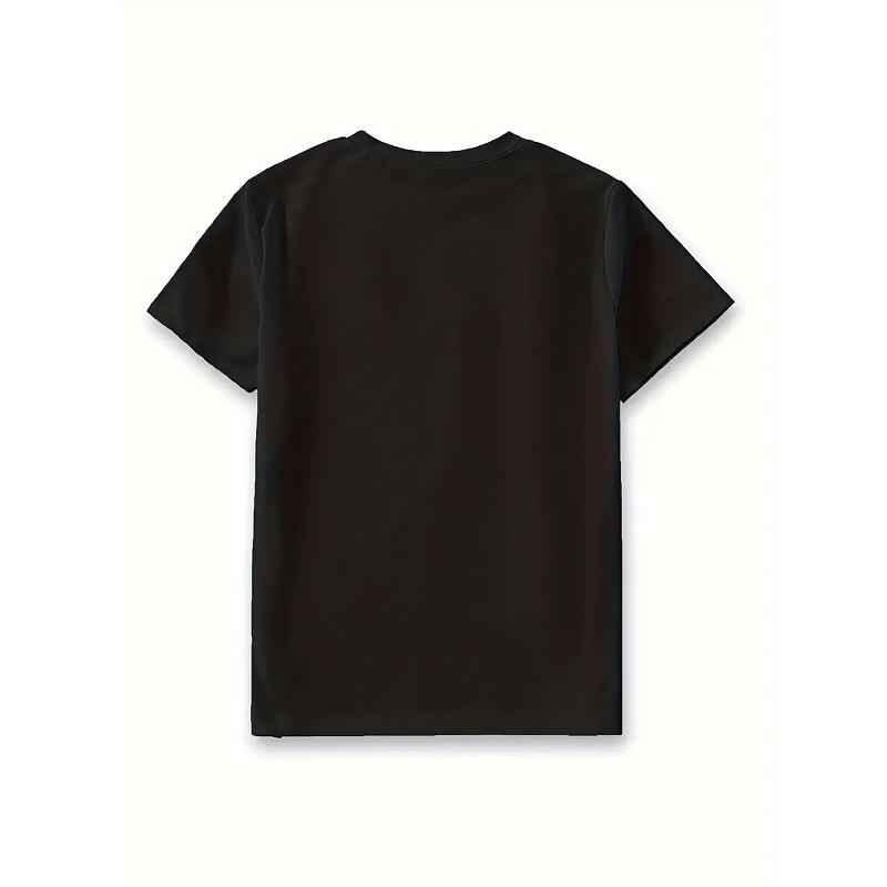European sizes Children Girls' Summer Cartoon Print Short Sleeve T-Shirt Casual Crew Neck, Comfortable Knit Top with Slight Stretch, Perfect for Girls