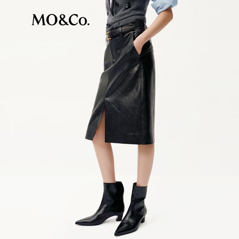 MO&Co. H-Line PU Mid-Length Skirt