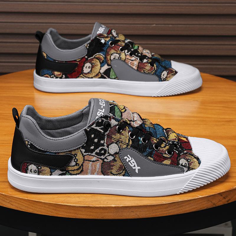 Men'S Daily Casual Color Matching Low-Top Sports Men'S Shoes Leather Splicing Cloth Surface Breathable Board Shoes