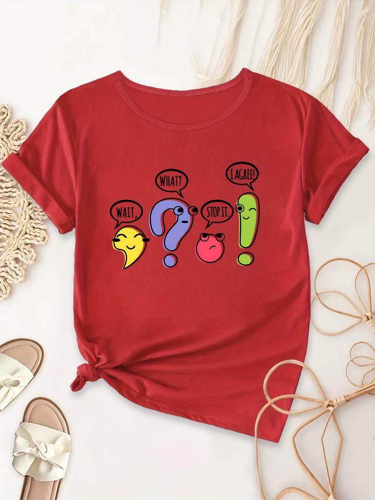 Teachers Day Colorful Comma Creative Print Comfy TShirt Round Neck Short Sleeve Casual Top Womens Summer Tee Clothing