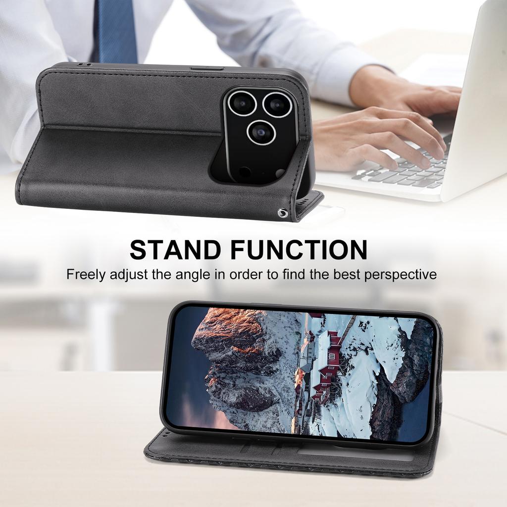 לכיסוי אייפון 17 פרו ארנק מעור PU במרקם עגל עם רצועת יד