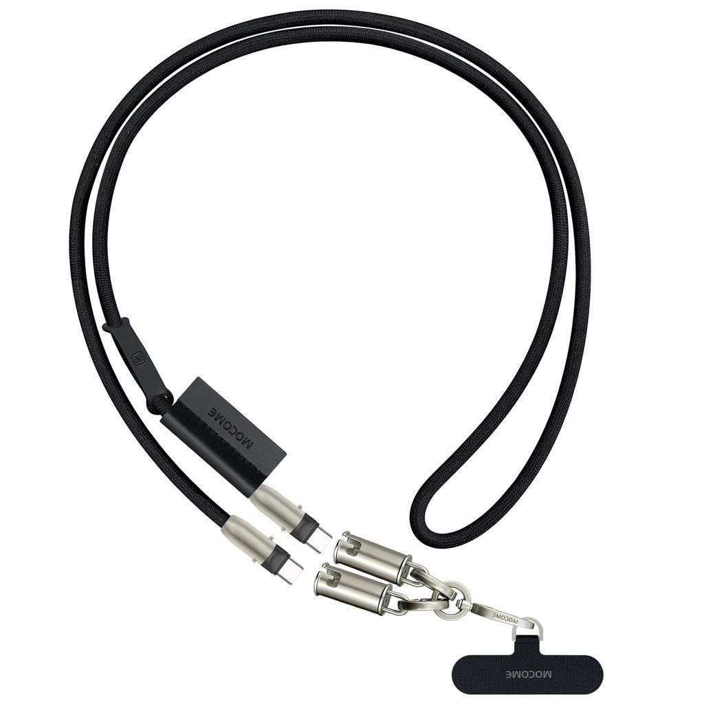 MOCOME W3 2 in 1 130cm Rechargeable Phone Lanyard 240W Fast Charging Cable Lanyard with Detachable Magnetic Clasp