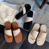 Square head cover toe straw woven flat slippers women's summer wear new casual sandals belt