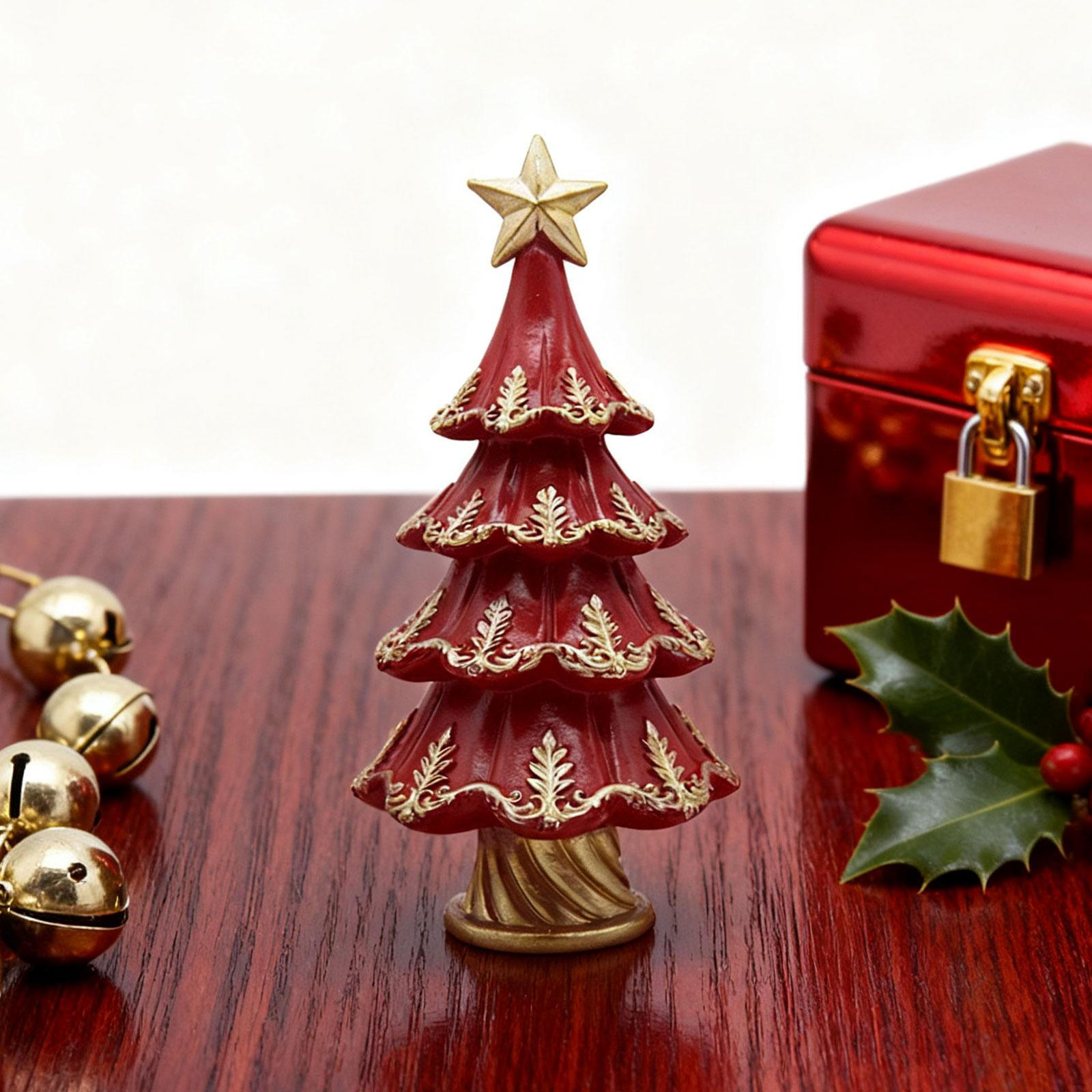 

Christmas Tree Statue Small Decorations for Shelf Holiday Landscape красный