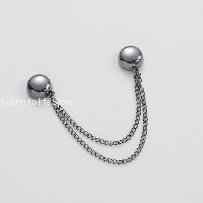Multi-Function Magnetic Clothing Clip with Chain Metal Buttons Clip Clothes Scarf Trouser Legs Cuff Fixing Magnet Pin