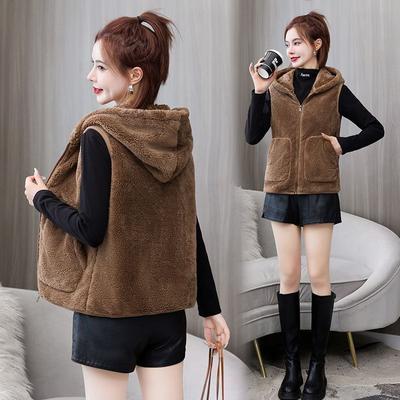 New Double-sided Velvet Vest Women's Autumn and Winter Hooded Foreign Style Velvet Vest Versatile Casual Outdoor Wear Vest Thickened