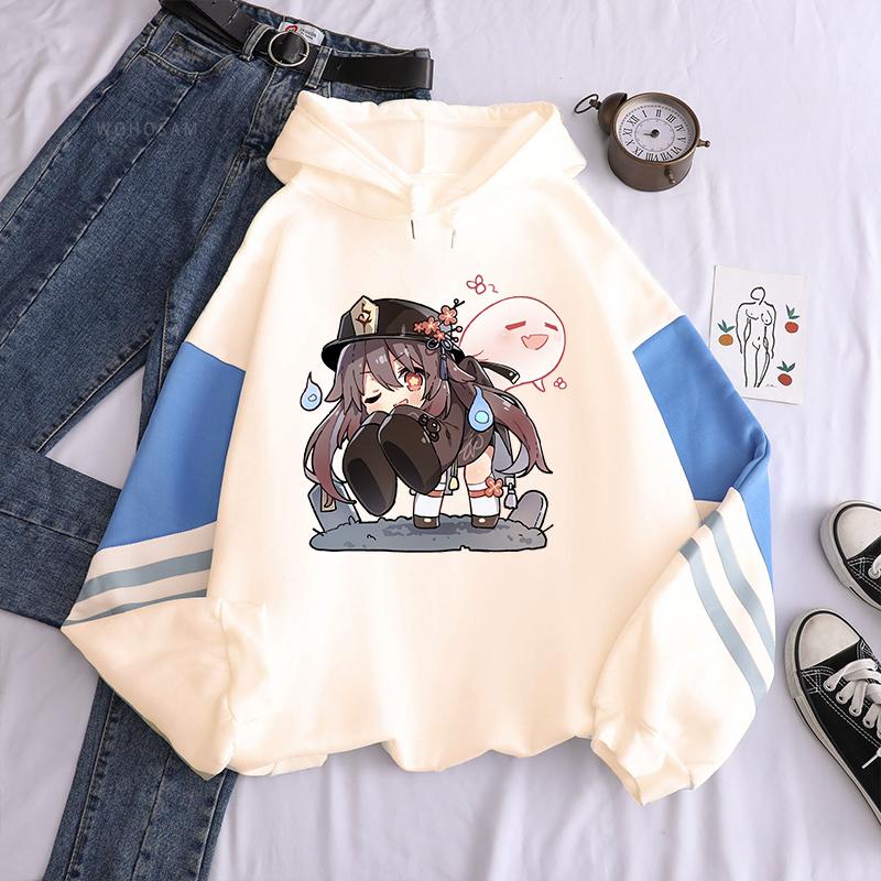 

Harajuku Genshin Impact Hutao толстовки Kawaii Manga с принтом в стиле пэчворк, зимние толстовки для мужчин и женщин, модный подарок для подростков, повседневный пуловер 4XL белый