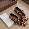 Sheepskin Version of the Same Style, Horse Hair Age Reduction Round Head with Low Heel Leopard Print Mary Jane Single Shoes Women's Spring and Autumn