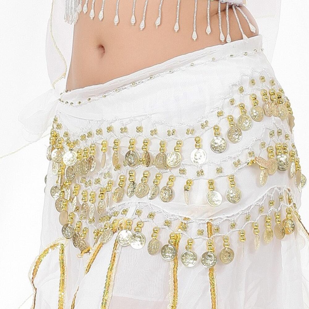 Women Sexy Sequins Tassels Belly Dance Hip Skirt Scarf 3 Row Gold Color Coines 6 Colors To Choose Dancing Chiffon Waist Chain