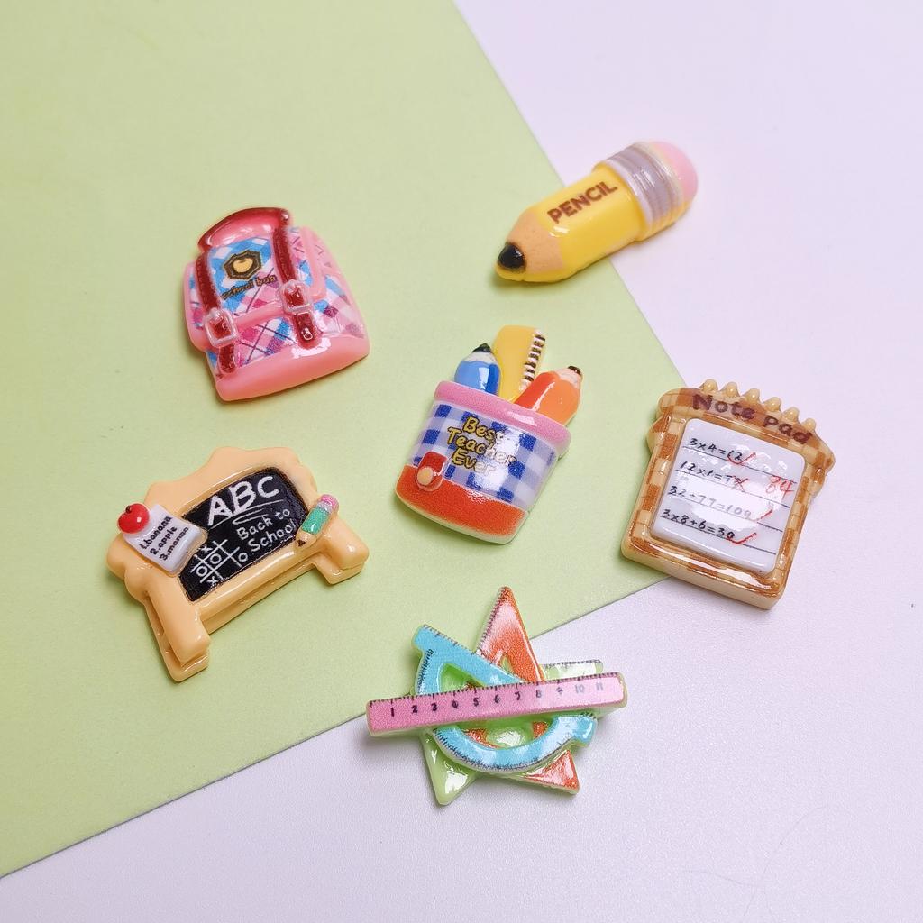 100pcs Cartoon Miniature Stationery Series Models Resin Doll House Furniture Play Home Toys Gift DIY Jewelry Making Accessories