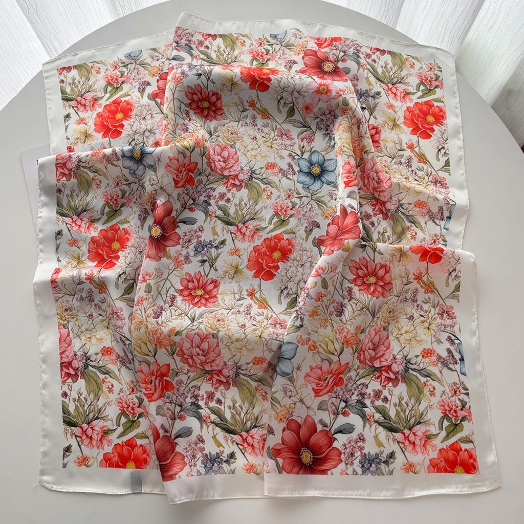 Elegant Women Square Scarf Silk Imitation Print Floral Neckerchief Bandana Foulard Lady Shawl Scarves Wrap Head Hair Band Ties