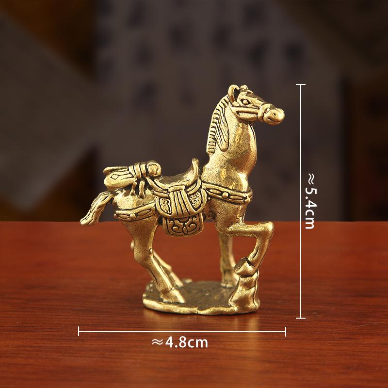 Solid Brass War Horse Small Statue Vintage Desk Ornament Zodiac Animals Figurines Miniatures Tea Pet Home Decorations Crafts