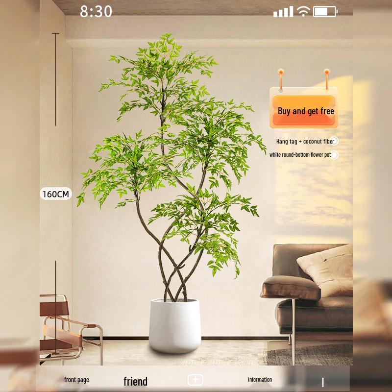 Large Indoor Potted Nandina Domestica Faux Plant - Luxury Green Décor for Living Room