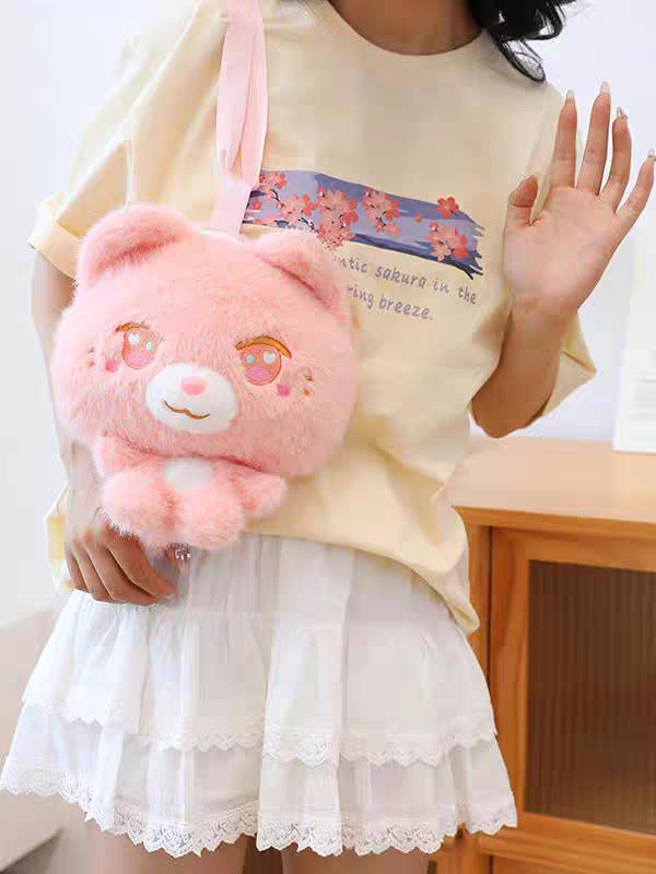 Pink cat head shoulder crossbody bag