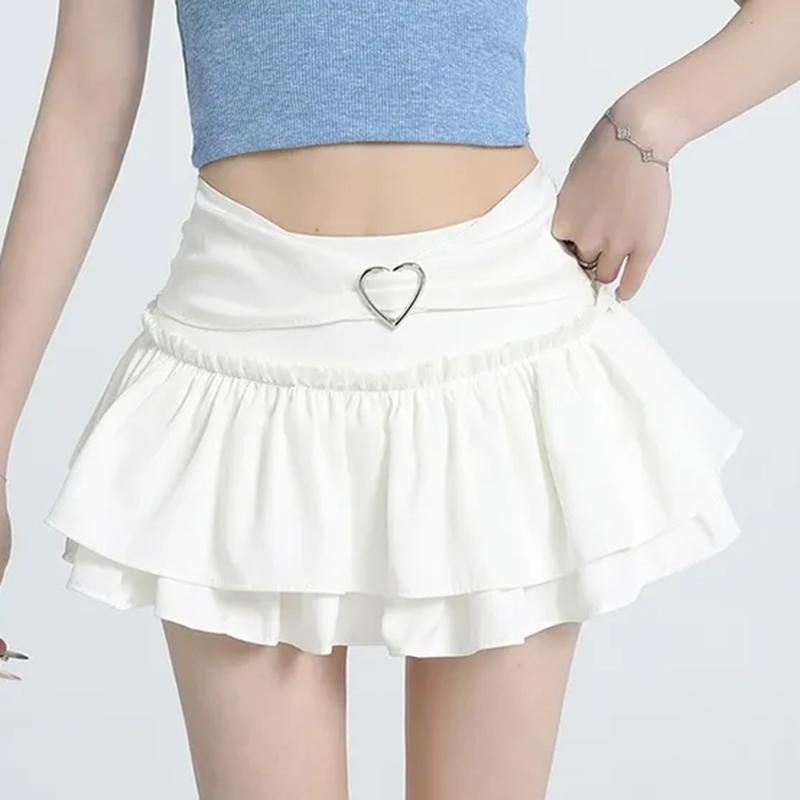 Herz-Schnalle Mehrlagiger Minirock Damen Rüschen Miniröck Kawaii Skort Y2K Japanischer Balletcore