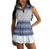 Sleeveless Golf Shirt for Women Zip Front Polo Collar Printed Athletic Vest Lightweight Breathable Sport Top