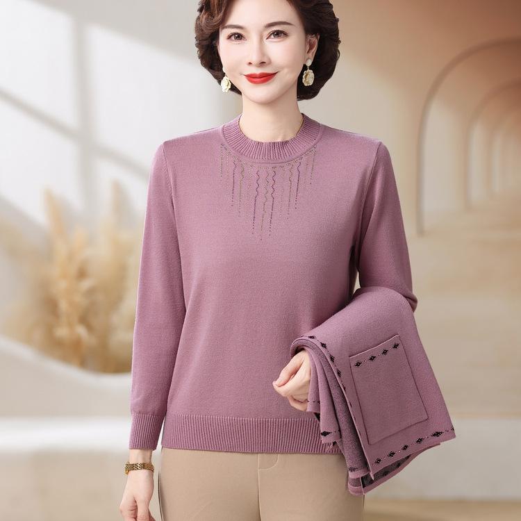 Autumn and Winter Sweater Fashion Cardigan Foreign Style Jacket New Chinese Mother Autumn Knitting Two-piece Set