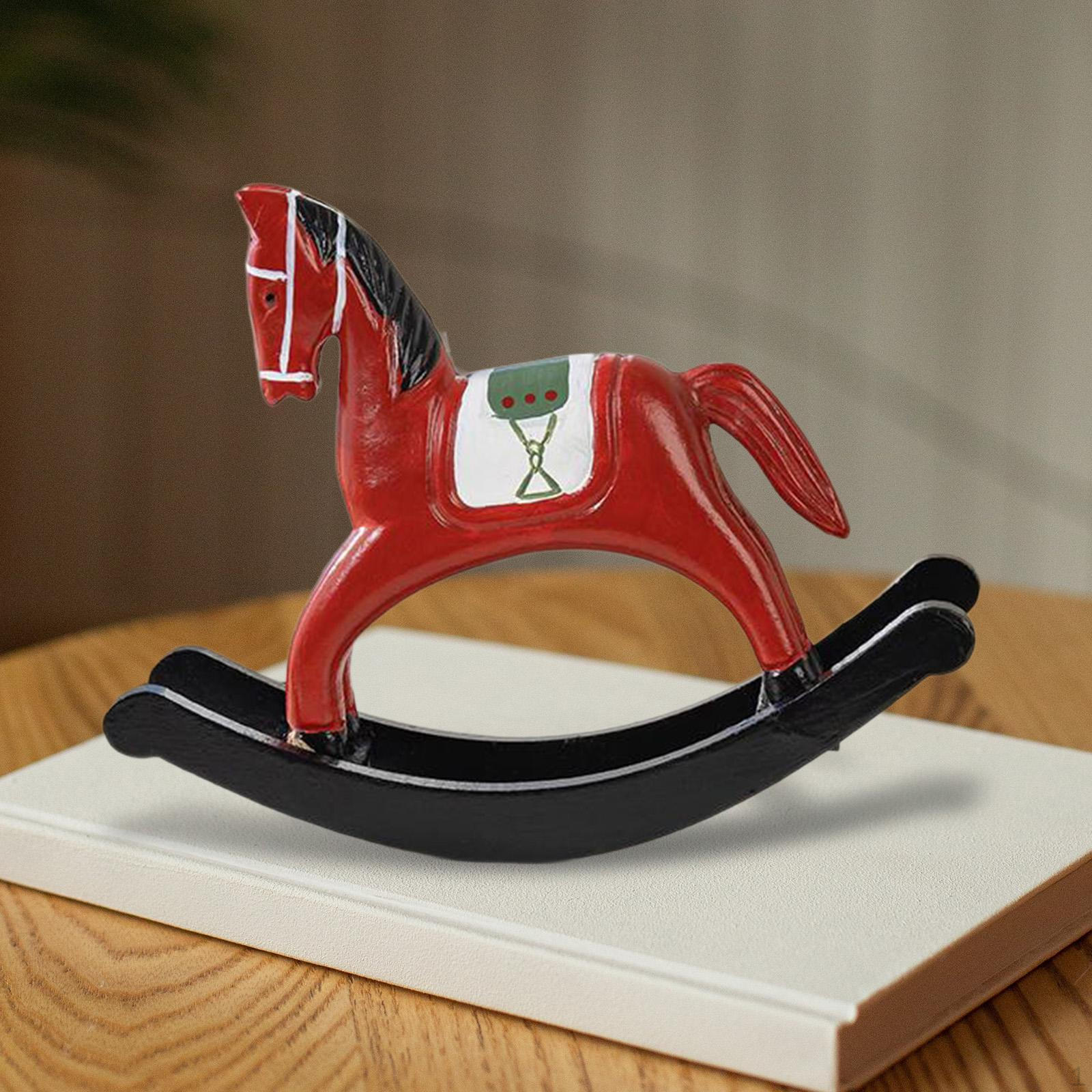 

Rocking Horse Statue Decorative Figurine Artistic Multifunctional Wooden Sculpture Ornament for червоний