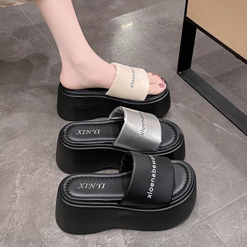 Platform Slippers Women's Fashion Outer Wear Summer New Heightening Versatile Muffin One-word Drag