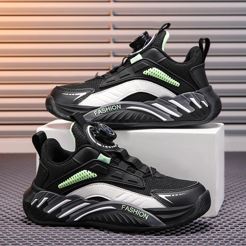 Boys Shoes 2025 New Spring and Summer Mesh Breathable Rotating Button Non-slip and Wear-resistant Children's Sports Shoes