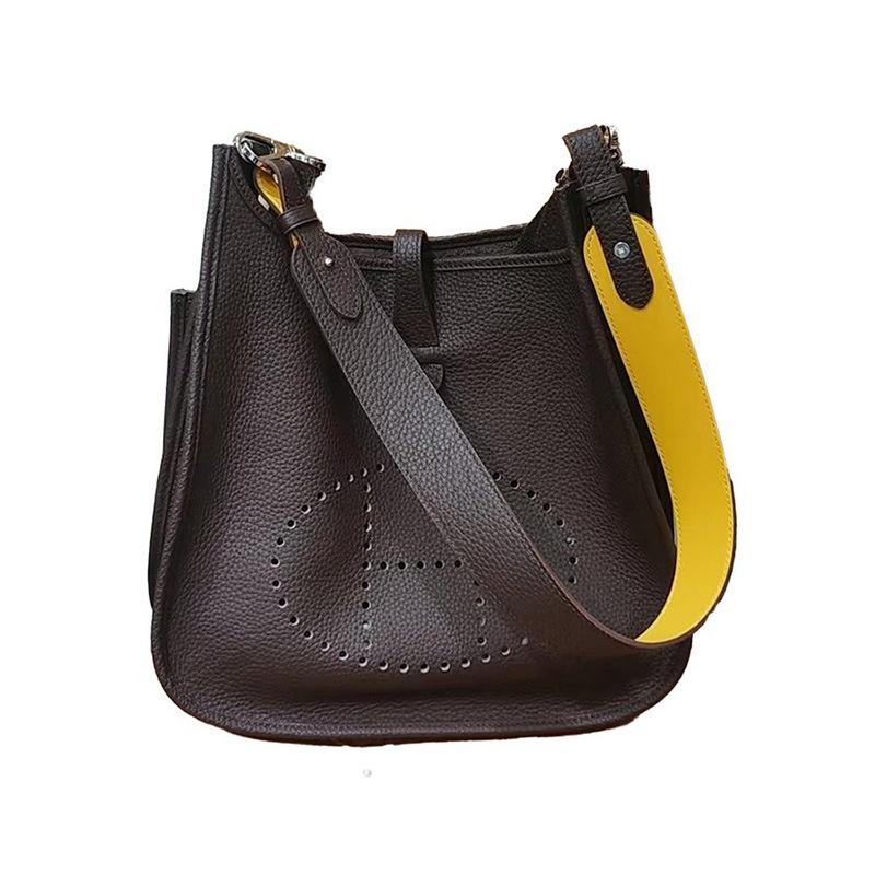 Spot Wholesale Top Layer Cowhide Evelyn Bag Genuine Leather Mini Bucket Bag TC Leather Mini Shoulder Crossbody Bag Tide