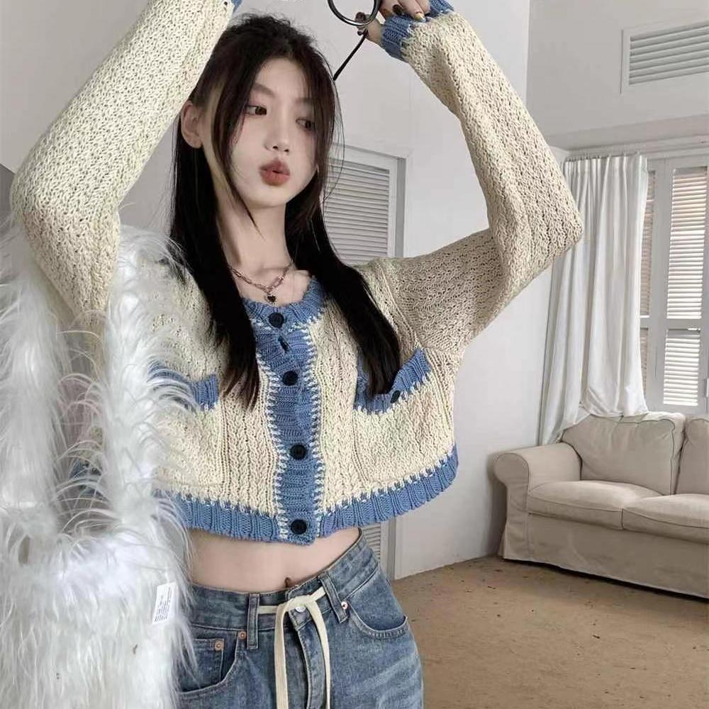 Autumn Top Women's Outer Cardigan Thin Hollow-out Loose Slim Long Sleeve Knitted Sweater