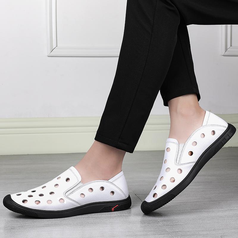 Breathable Genuine Leather Men Sandals Moccasins Men Business Dress Sandals Handmade Leather Shoes Men Sandalias