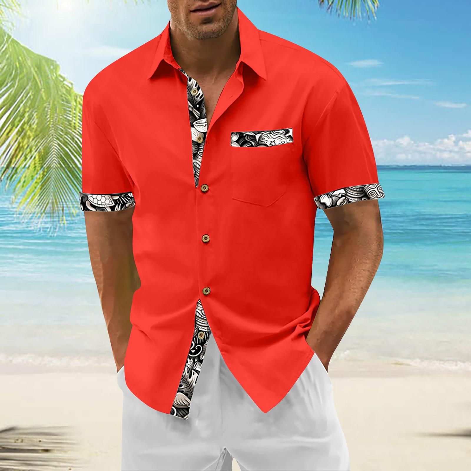 

Гавайская рубашка для мужчин, мужские винтажные рубашки для боулинга на пуговицах, летняя пляжная рубашка с коротким рукавом L горячий розовый