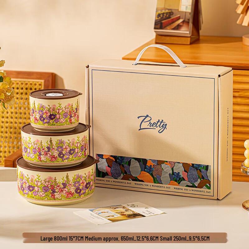 3-Piece Ceramic Fresh-keeping Bowl & Dinnerware Set